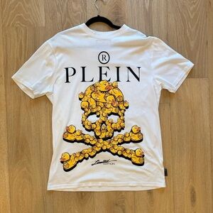 Philipp Plein White and Yellow Skull Graphic Tee